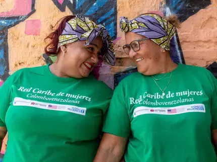 Two women from a UN Women project in Colombia working with Venezuelan migrant women.  venezuelan 