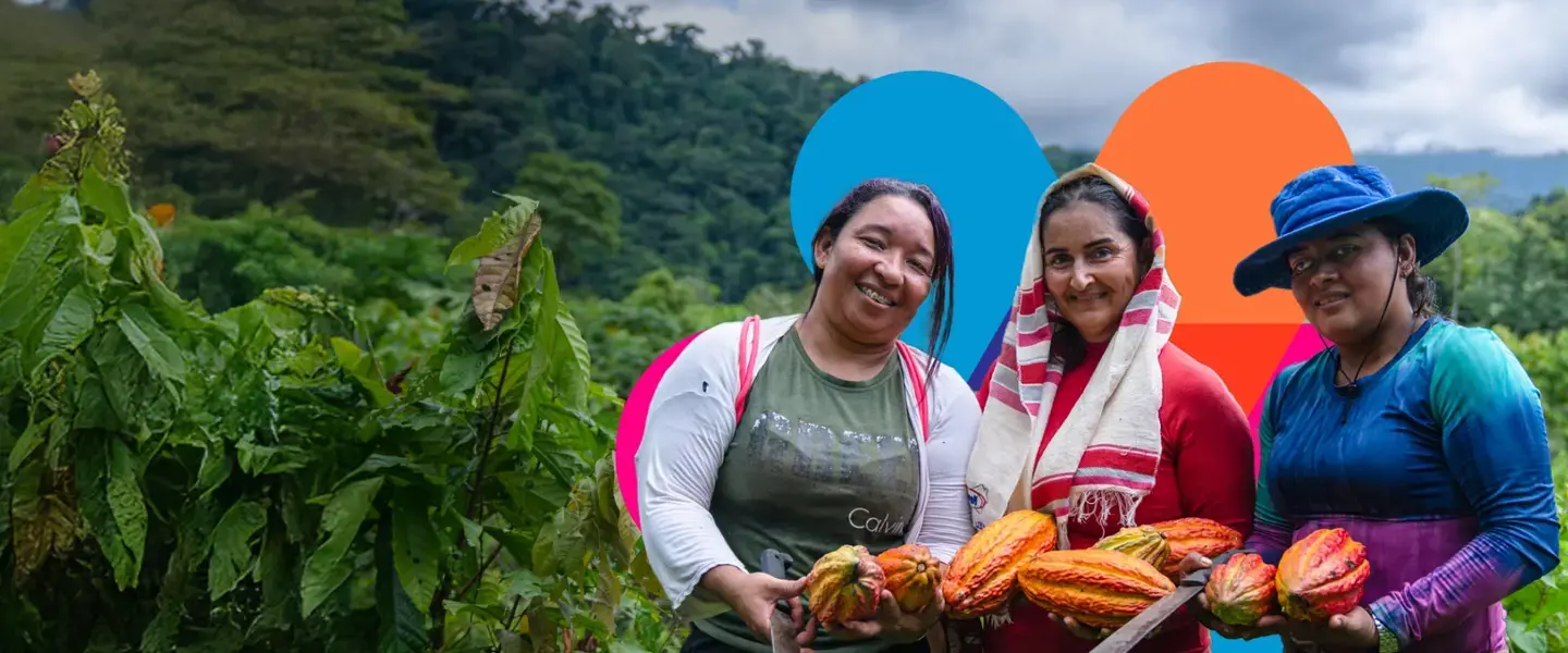 Women ex-combatants in Colombia receive reintegration support from the Peacebuilding Fund to lead economic projects such as cacao cultivation to sustain families and communities, San José de León, Colombia, October 2022. Photo: UN Women/Pedro Pio.