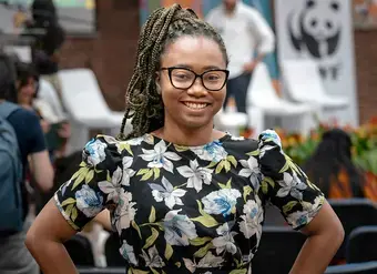 Sandra Aguilar participating in the Global Summit of Children and Youth for Biodiversity in the framework of COP16. 