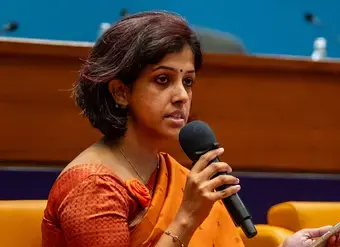Pritha Chatterjee, from Breakthrough, India, speaks at a roundtable during the Beijing+30 Review event in Bangkok, Thailand.