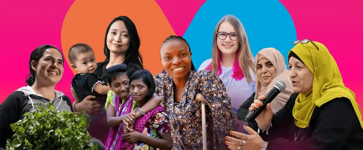 Collage featuring several women from around the world to mark UN Women's 15 anniversary