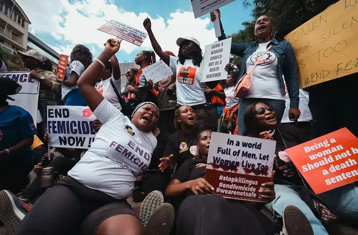 Women participate in a protest against femicide in Kenya in January 2024. At least 500 women and girls have been murdered in Kenya since 2016, despite the country's efforts to prevent gender-based violence.  Photo: William Kane Olwit